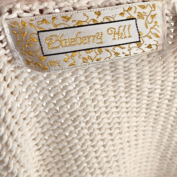 Blueberry Hill Vintage White Knit Floral Pattern Knit Crochet Sweater Sz M - Picture 8 of 10